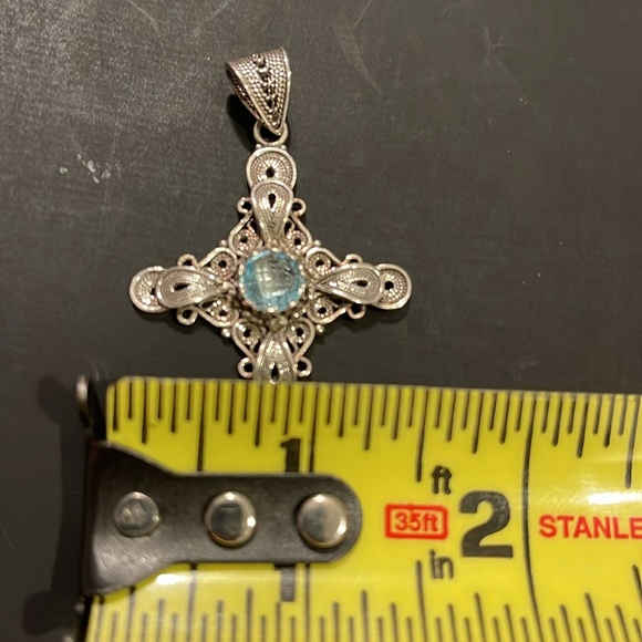 Sterling Silver Cross Pendant with Blue Topaz Gemstone - Picture 5 of 5